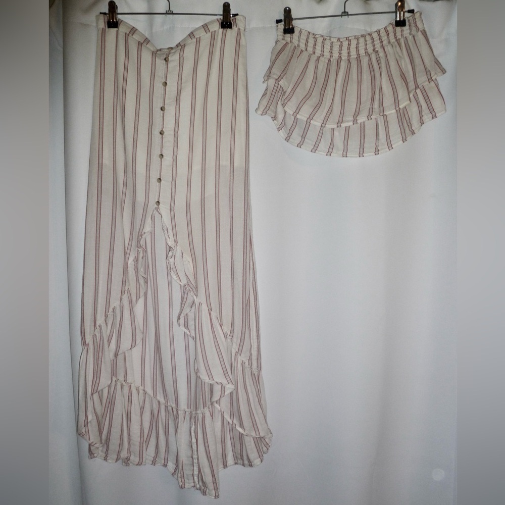 American Eagle Outfitters Two Piece High Low Striped Skirt and Crop Top